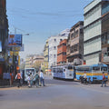 Cityscape 5' cityscape acrylic painting by artist Dhananjoy Ghosh, 36x36 inch, on canvas