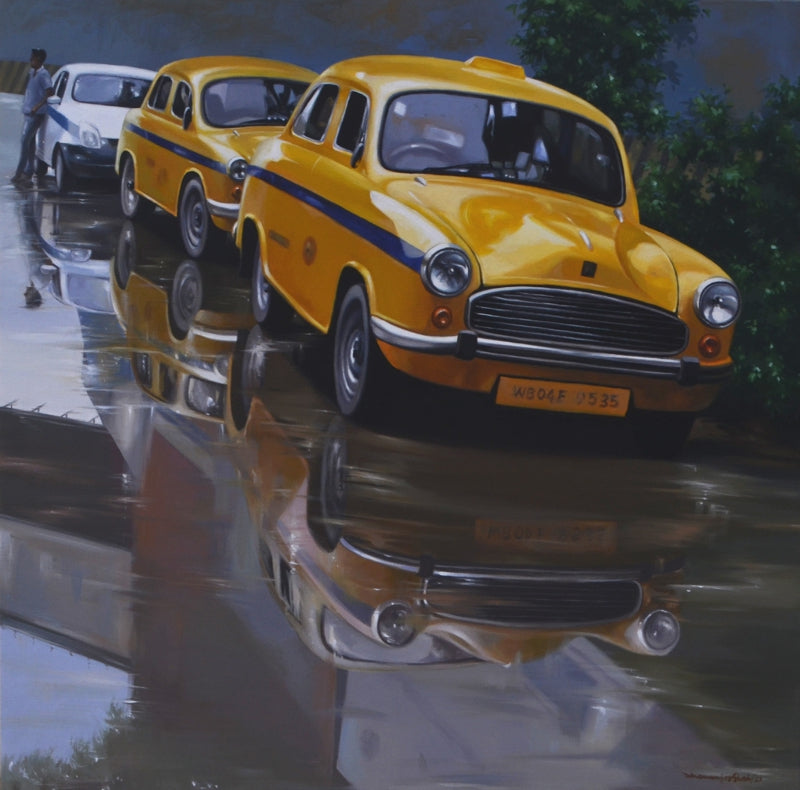 Cityscape 6' cityscape acrylic painting by artist Dhananjoy Ghosh, 36x36 inch, on canvas