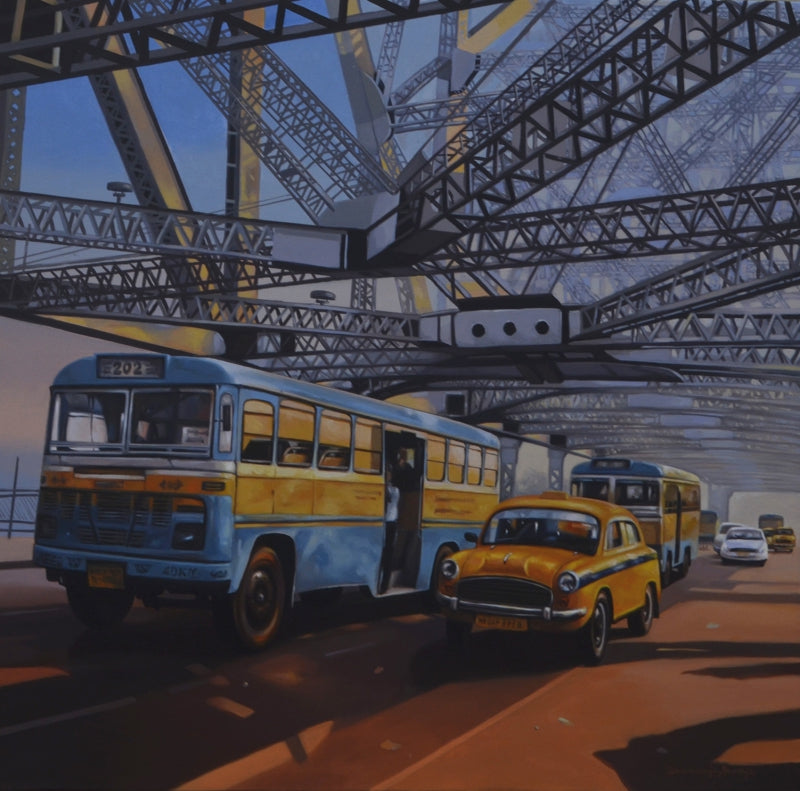 Cityscape 7' cityscape acrylic painting by artist Dhananjoy Ghosh, 36x36 inch, on canvas