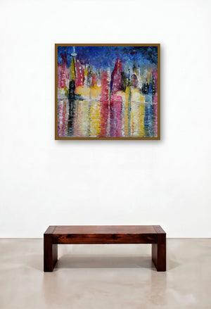 Cityscape (Urban Reflections) by artist Kiran Bableshwar displayed in a Traditional Lounge