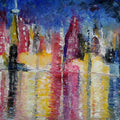 Impressionist oil painting titled 'Cityscape', 20x23 inches, by artist Kiran Bableshwar on Canvas