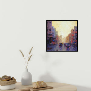 In-situ view of Purnendu Mandal's 'Cityscape Iii' painting in a room