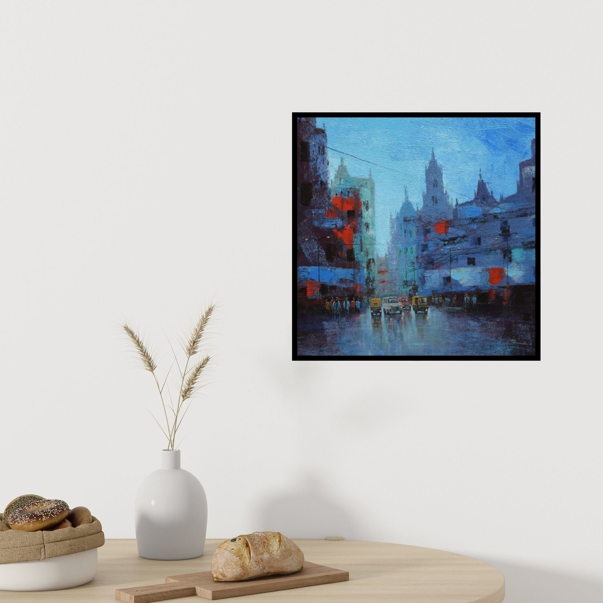 In-situ view of Purnendu Mandal's 'Cityscape Vi' painting in a room