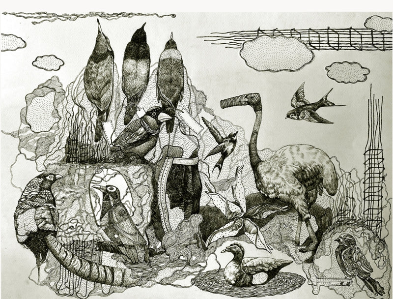 'Civilization' contemporary pen-ink drawing by artist Sourav Nandy, 22x30 inch, on paper