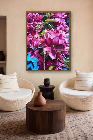 Clad In Pink (Pink Floral Watercolor) by artist Shagufta Mehdi displayed in a Contemporary gallery