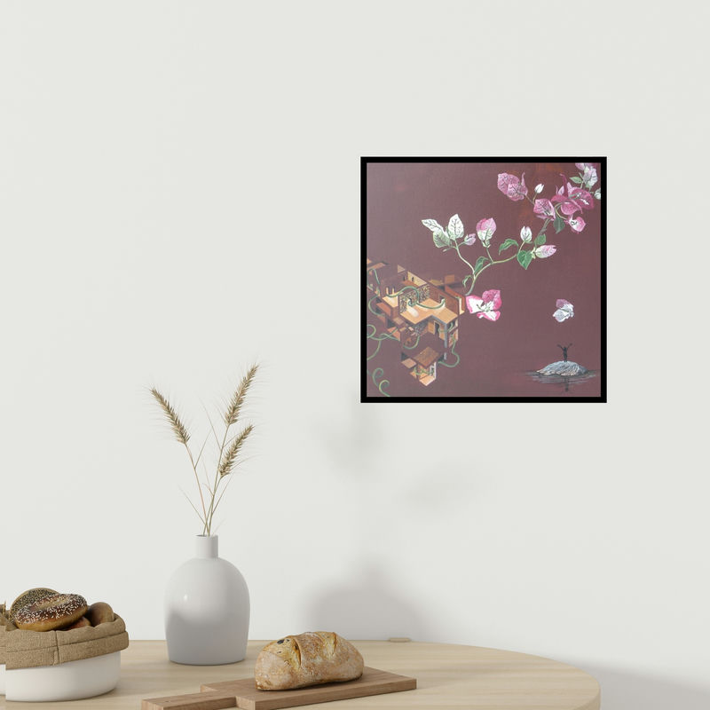 In-situ view of Sweta Chandra's 'Claiming Her Space 4 (Reaching for the Sky)' painting in a room