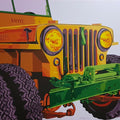 'Classic Car Willys Jeep' transportation acrylic painting by artist Sonaly Gandhi, 48x42 inch, on canvas