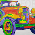 'Classic Cars Ford' transportation acrylic painting by artist Sonaly Gandhi, 35x50 inch, on canvas