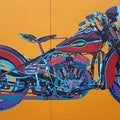 'Classic Motorcycle Harley Davidson D' transportation acrylic painting by artist Sonaly Gandhi, 36x66 inch, on canvas