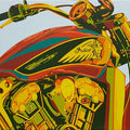 'Classic Motorcycle Indian' transportation acrylic painting by artist Sonaly Gandhi, 30x60 inch, on canvas