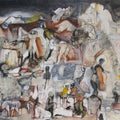 'Claustrophobic' contemporary mixed-media painting by artist Susmita Chowdhury, 30x41 inch, on treated paper