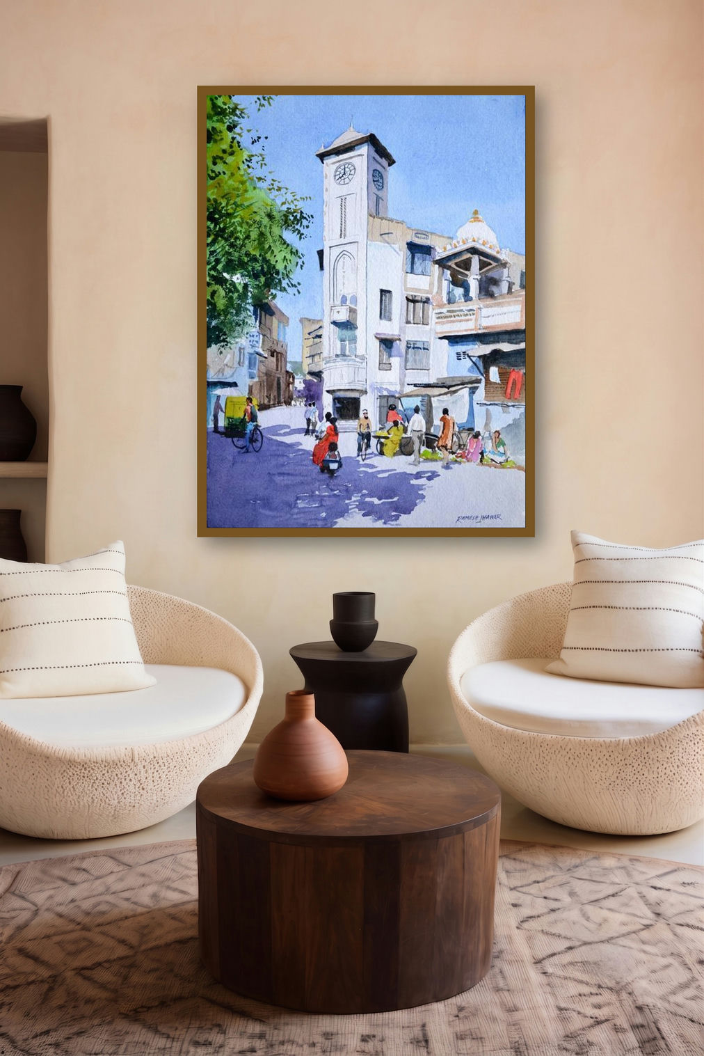 Clock Tower by artist Ramesh Jhawar displayed in a Museum Style gallery