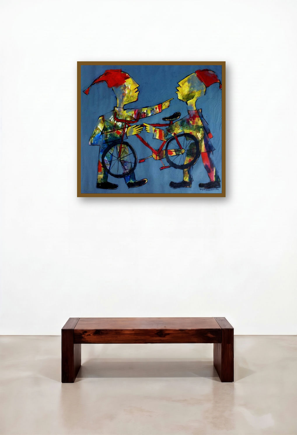 Clowns (A Bicycle Built for Two) by artist Ranjith Raghupathy displayed in a Eclectic Lounge