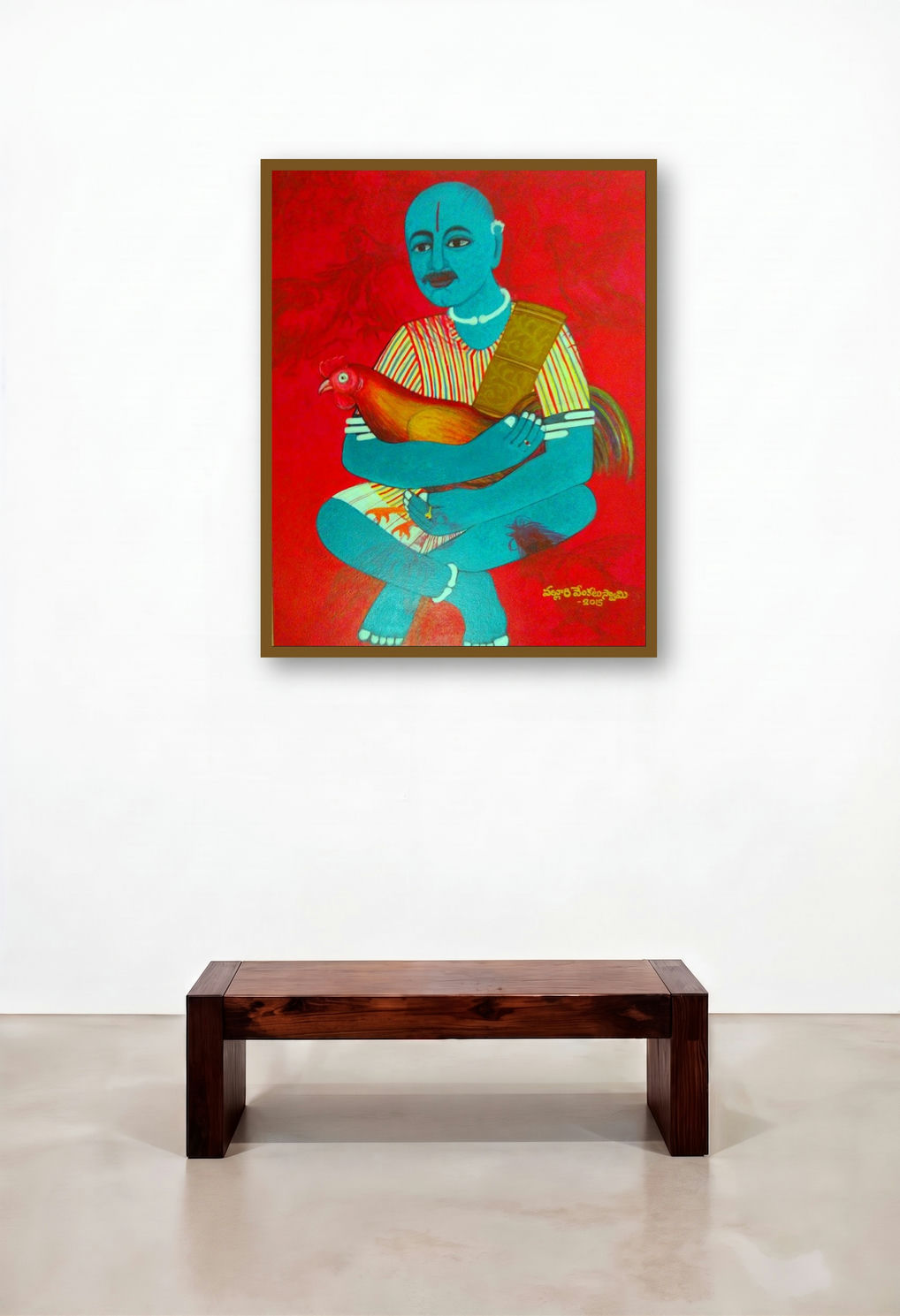 Cock Fighter (The Roosters Companion) by artist V V Swamy displayed in a Traditional Lounge