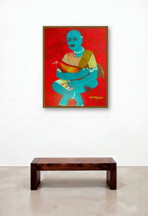 Cock Fighter (The Roosters Companion) by artist V V Swamy displayed in a Traditional Lounge