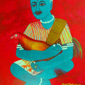 Figurative acrylic painting titled 'Cock Fighter', 18x14 inches, by artist V.v. Swamy on Canvas