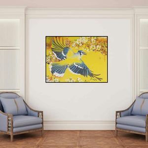 'Coexistence 12' painting by Sweta Chandra shown on a wall in a furnished room.