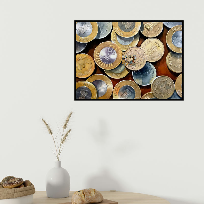 In-situ view of Yojana Dehankar's 'The Coins (The Currency of India)' painting in a room