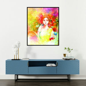 Indrani Acharya's 'Color Of Love' painting visualized above a sofa in a contemporary room.