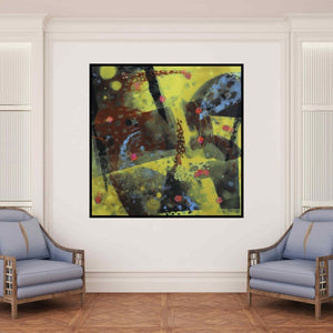 In-situ view of Asif Sharief Shaikh's 'Colors Of Life 147 (Celestial Bloom)' painting in a room