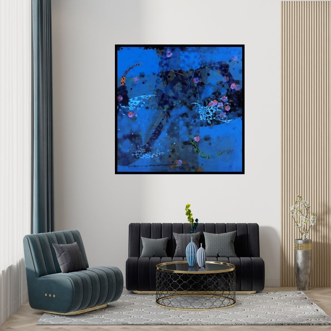 Preview of 'Colors Of Life 148' Painting by Asif Sharief Shaikh shown on a wall in a furnished room.