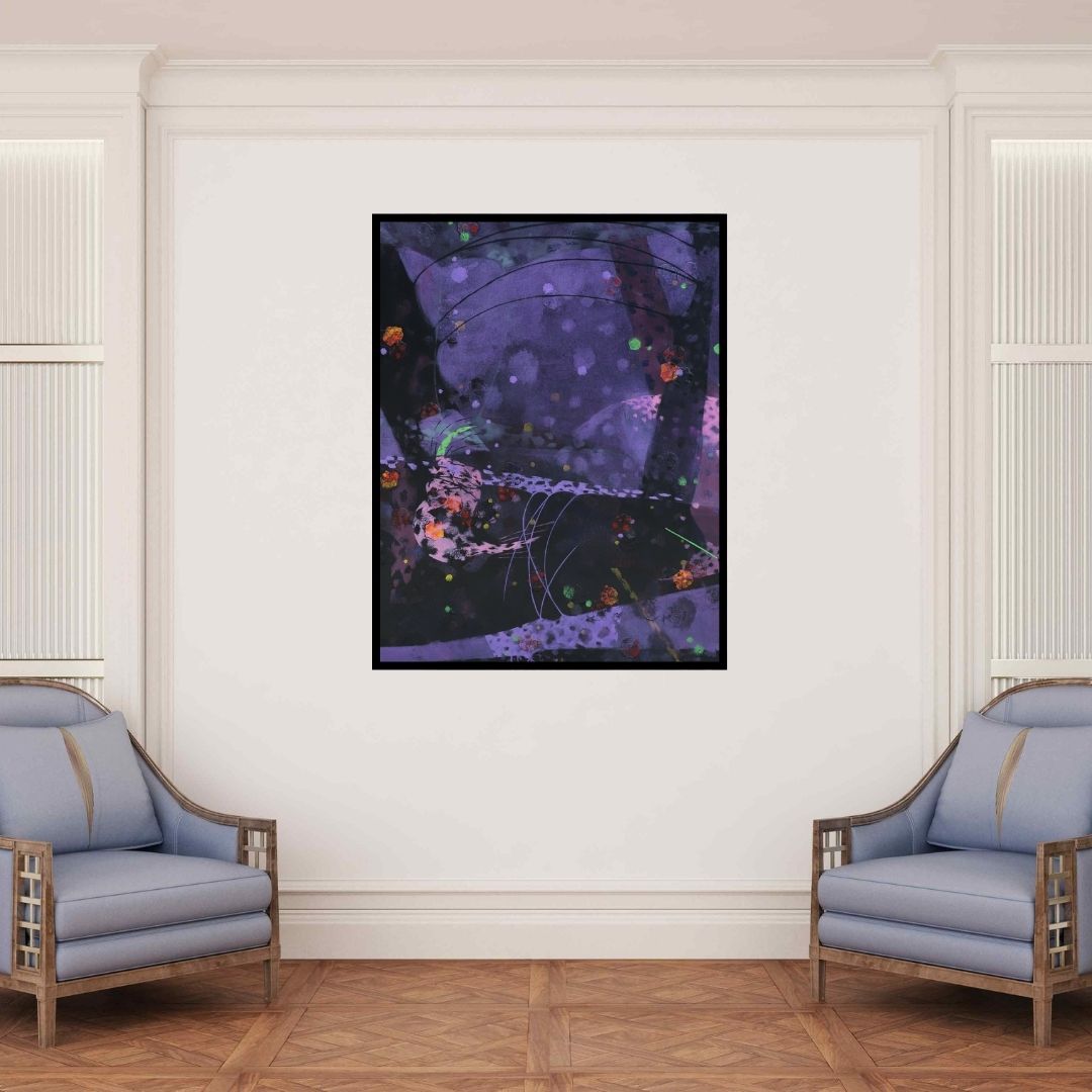 In-situ view of Asif Sharief Shaikh's 'Colors Of Life 149 (Nocturnal Bloom)' painting in a room