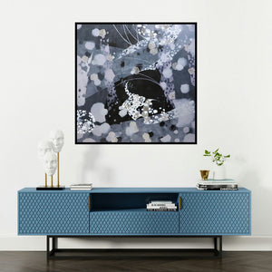 'Colors Of Life 202 (Cryptic Creatures**)' painting by Asif Sharief Shaikh shown on a wall in a furnished room.