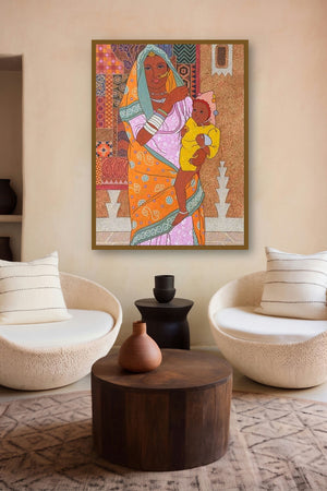 Colour Tapestry (Mother and Child) by artist Gopal Nandurkar displayed in a Modern gallery