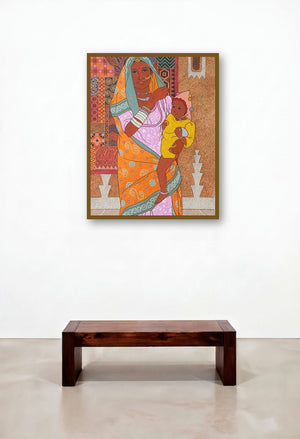 Colour Tapestry (Mother and Child) by artist Gopal Nandurkar displayed in a Scandinavian Hallway