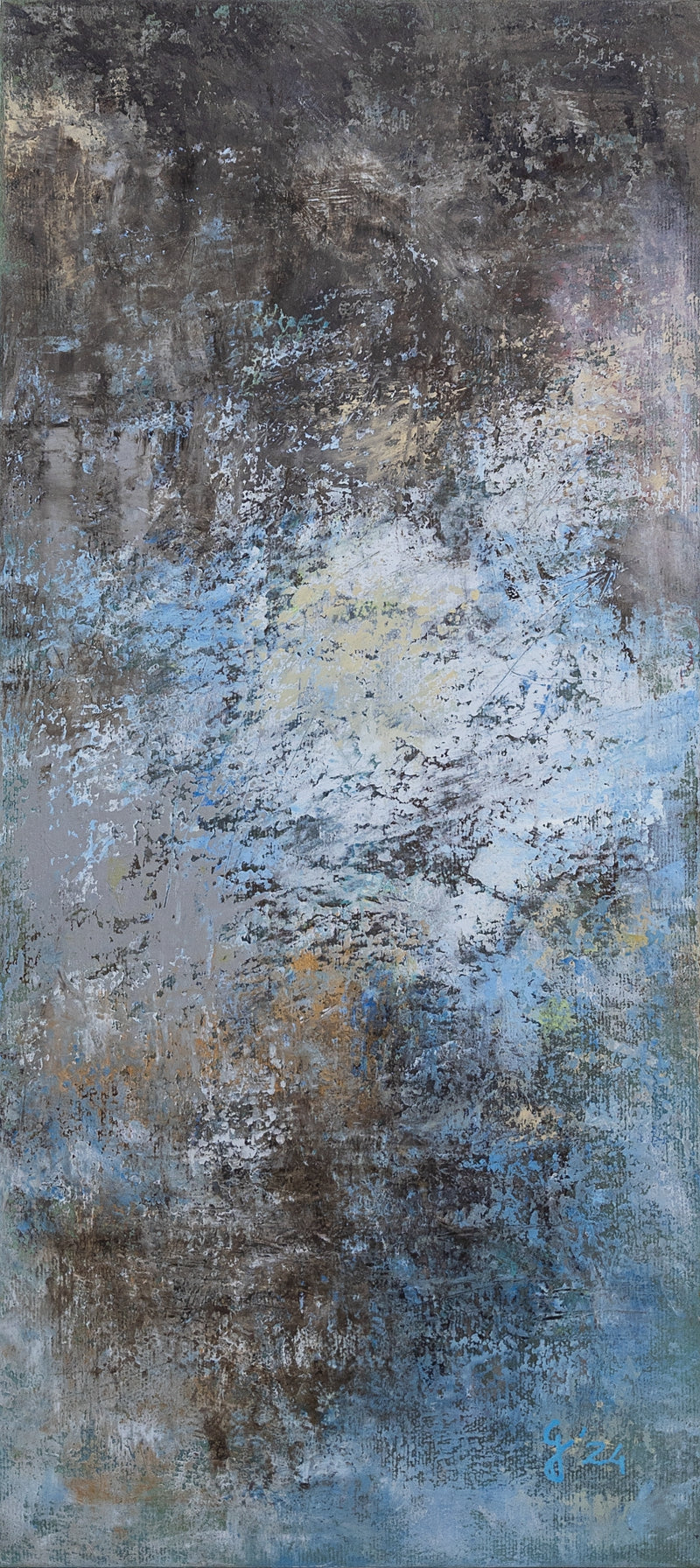 Coloured Cloud 1' abstract oil painting by artist Goutam Mukherjee, 20x9 inch, on canvas