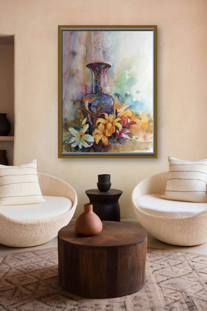 Colours (Floral Vase Watercolor) by artist Asit Singh displayed in a Museum Style gallery