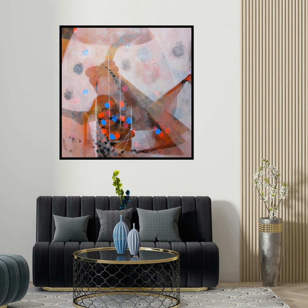 Asif Sharief Shaikh's 'Colours Of Life 113 (Abstract Figure)' painting visualized above a sofa in a contemporary room.