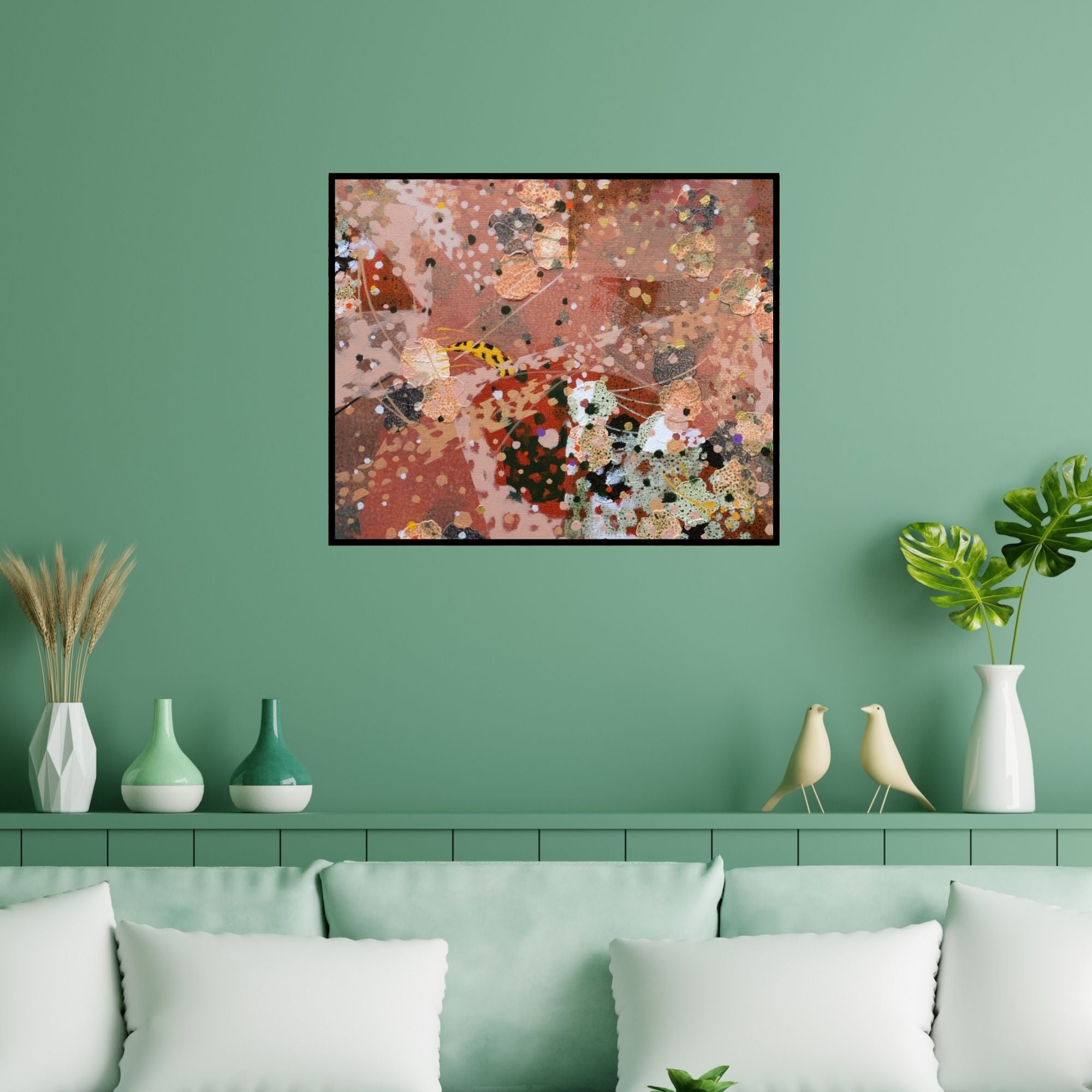 Preview of 'Colours Of Life 156 (Earthy Abstractions)' Painting by Asif Sharief Shaikh shown on a wall in a furnished room.