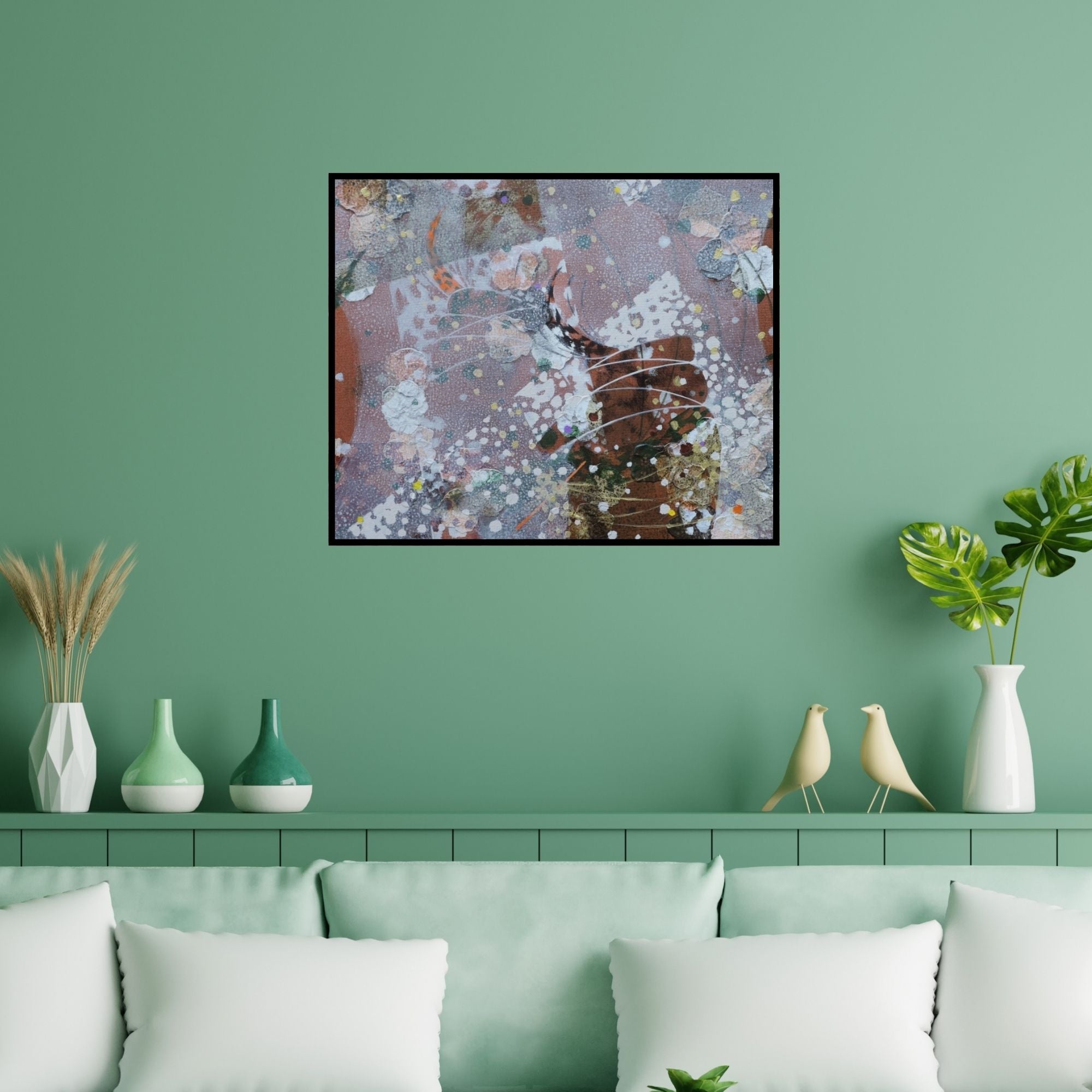 Preview of 'Colours Of Life 157 (Textured Abstraction)' Painting by Asif Sharief Shaikh shown on a wall in a furnished room.