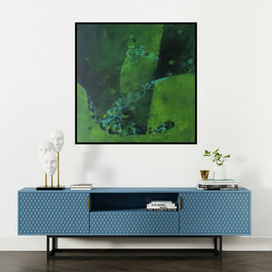 'Colours Of Life 2 (Verdant Harmony)' painting by Asif Sharief Shaikh shown on a wall in a furnished room.