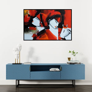 Preview of 'Colours Of Love (Harmony)' Painting by Pradeesh K Raman shown on a wall in a furnished room.