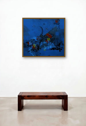 Colours Of Life 9 (Sapphire Bloom) by artist Asif Sharief Shaikh displayed in a Mid-Century Modern Reception Area