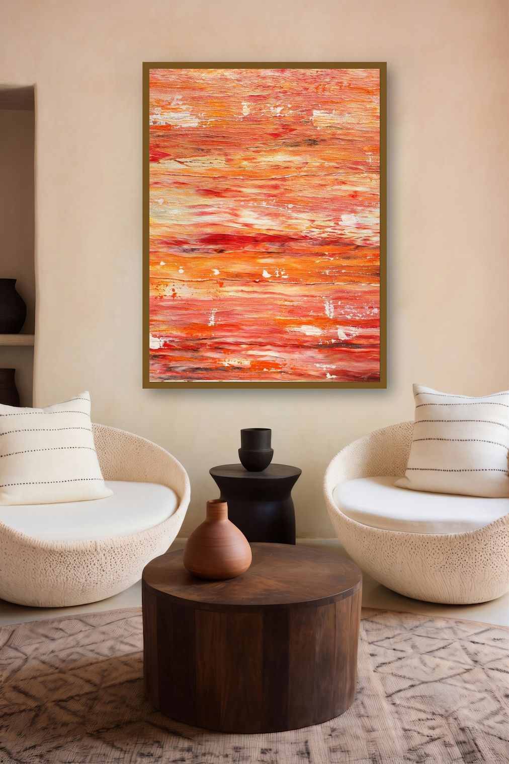 Colours of the Ocean (Ember Glow) by artist Manju Lamba displayed in a Luxury gallery