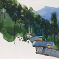 Composing Slopes And Roofs' landscape watercolor painting by artist Prashant Prabhu, 16x20 inch, on paper board