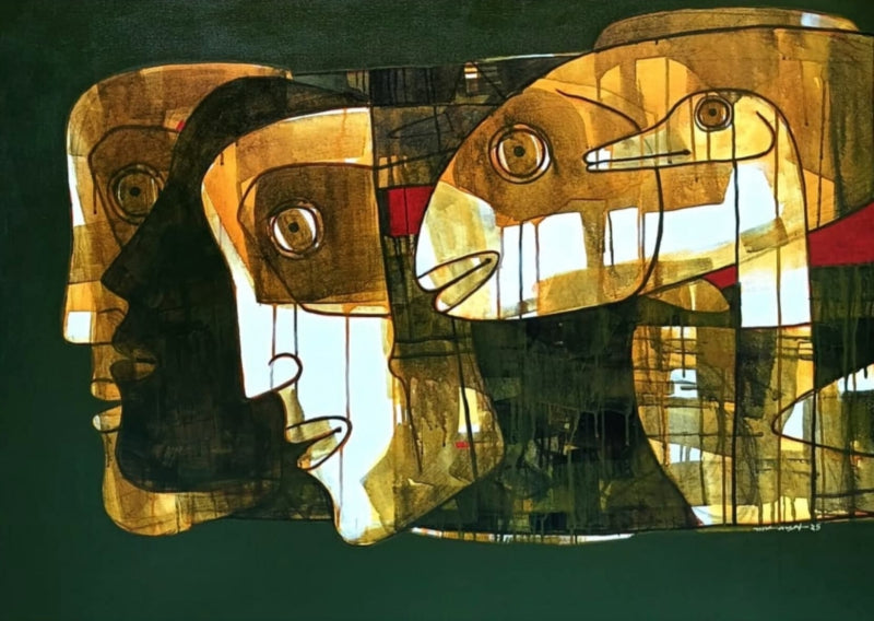 'Composition 1' figurative acrylic painting by artist Mihir Kayal, 36x48 inch, on canvas