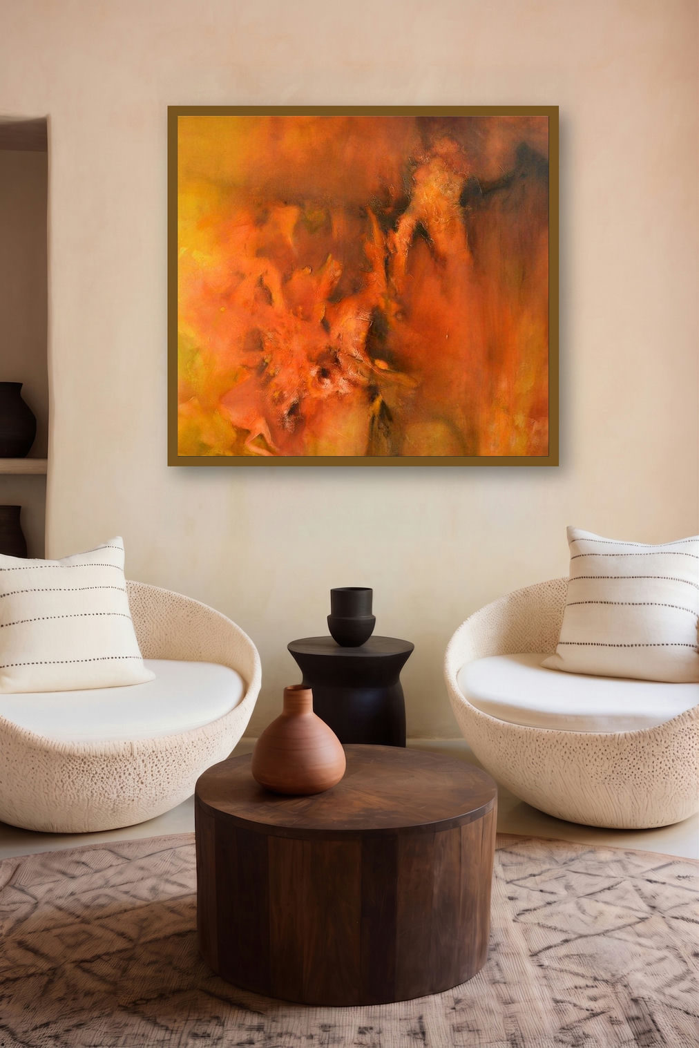 Composition 14 (Radiant Ascent) by artist Sanjay Akolikar displayed in a Boutique gallery
