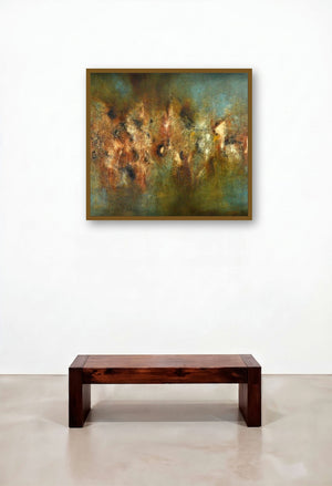 Composition 16 (Emerald Reverie) by artist Sanjay Akolikar displayed in a Designer Lounge