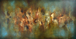 Composition 16 (Emerald Reverie) by Sanjay Akolikar, Original Oil Abstract Painting on Canvas, Large Horizontal Wall Art