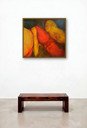 Composition 18 (Crimson Awakening) by artist Sanjay Akolikar displayed in a Eclectic Home Office