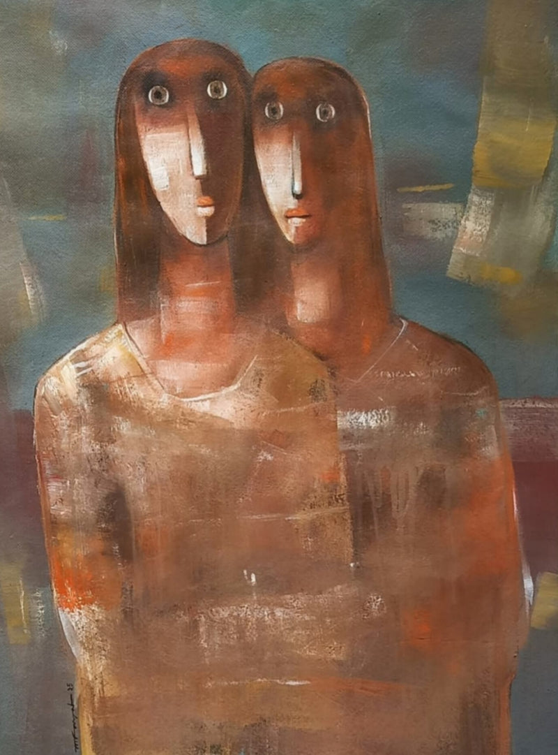 'Composition 2' figurative acrylic painting by artist Mihir Kayal, 24x22 inch, on paper