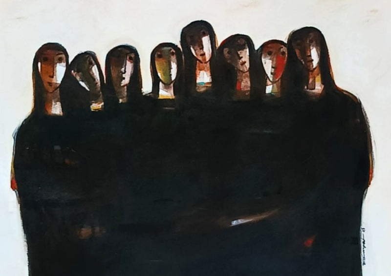 'Composition 2' figurative acrylic painting by artist Mihir Kayal, 18x24 inch, on paper