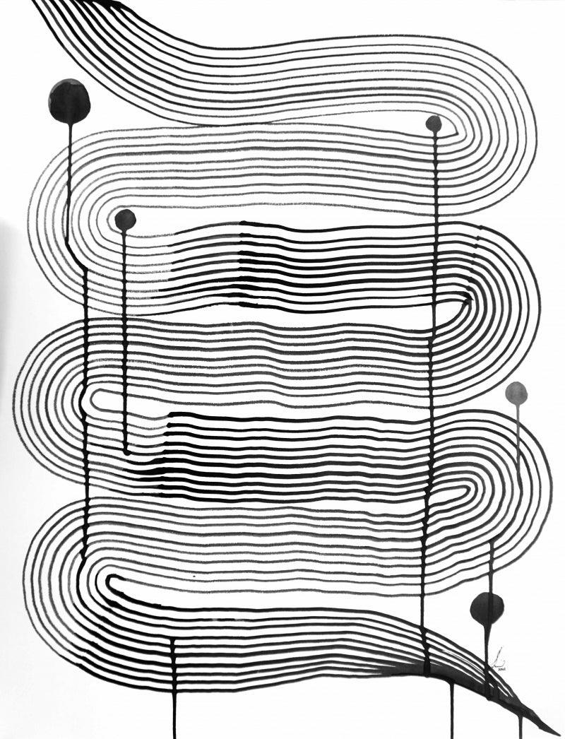 Abstract ink drawing titled 'Composition No 319', 25x19 inches, by artist Sumit Mehndiratta on Paper