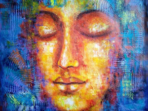 Concentrate (The Enlightened Face) by Purnima Gupta, Original Acrylic Figurative Painting on Canvas, Small Square Wall Art