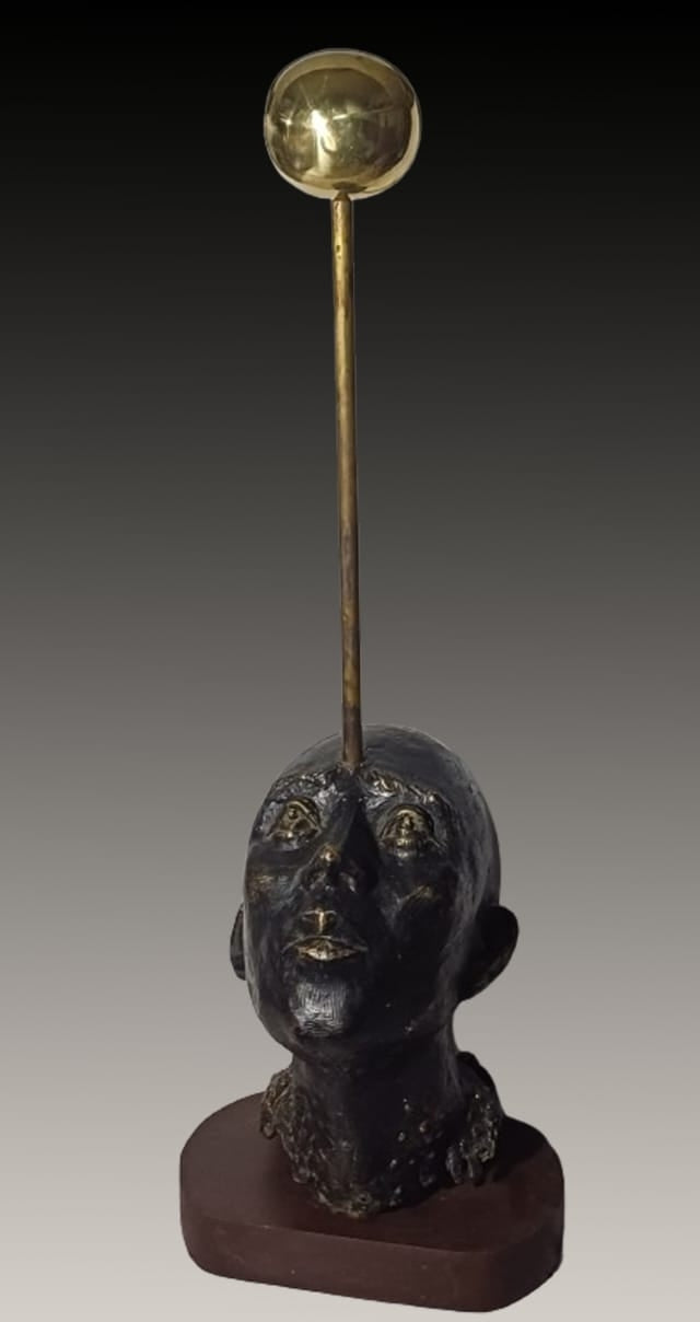 'Concentration' figurative Bronze sculpture by artist Subrata Paul, 31x9 inch, on bronze