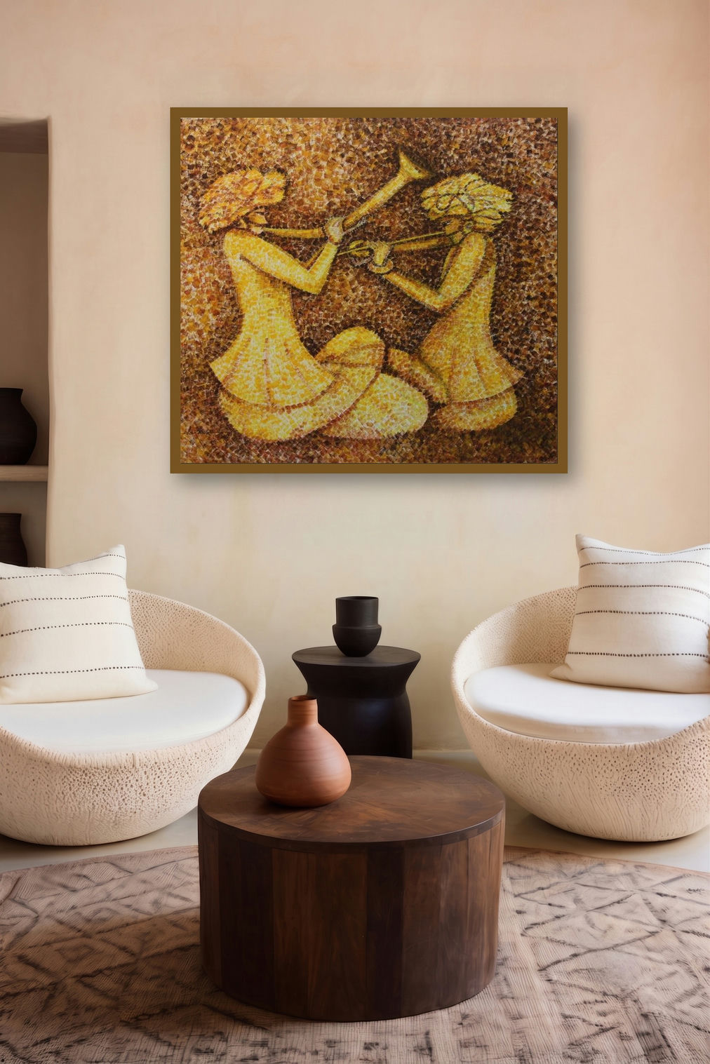 Concert 2014 (Harmony in Gold) by artist Sarang Singla displayed in a Indian Art gallery